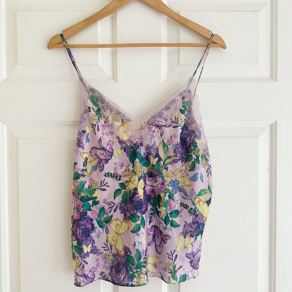 Victoria’s Secret Y2K Satin Floral Butterfly Cami Top Eyelash Lace Medium Fairy‎